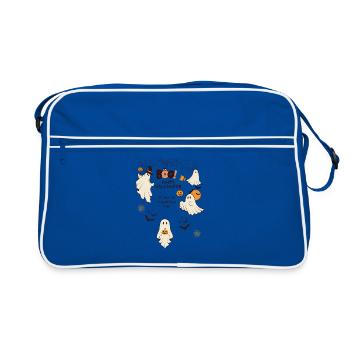 Frightfully Fun Ghosts – Cute Halloween Cartoon  - Retro Tasche - Blau/Weiß - Vorne