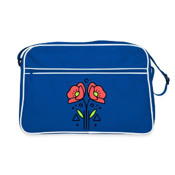 mohnblume-mohnblumen-minimalistisch-line-art-9 - Retro Tasche - Blau/Weiß - Vorne