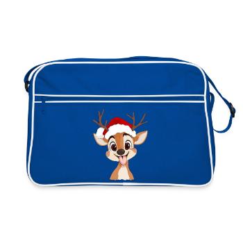 Hirsch und Weihnachten - Retro Tasche - Blau/Weiß - Vorne