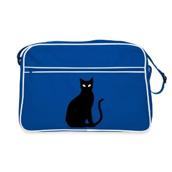 Black Cat Silhouette Gift Cat Lover - Retro Bag - blue/white - Front