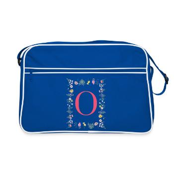 Florale Initialen "O", Buchstaben Monogramm  - Retro Tasche - Blau/Weiß - Vorne