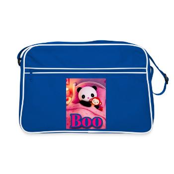 Panda Plush Toy on Pink Bed - Retro Bag - blue/white - Front