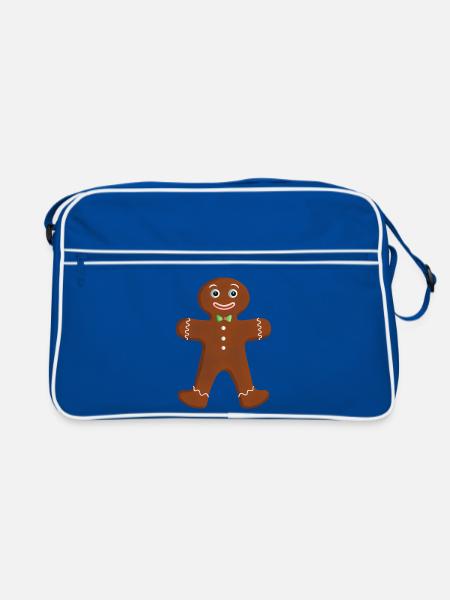 Lebkuchenmann - Klassisch mit Fliege - Retro Tasche - Blau/Weiß