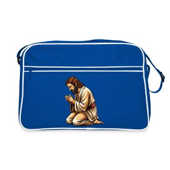Jesus kniend und betend - Retro Tasche - Blau/Weiß - Vorne