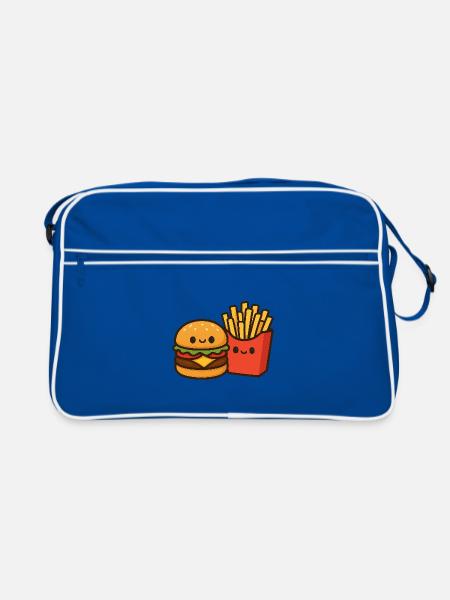 Kawaii Burger & Pommes Duo - Retro Tasche - Blau/Weiß - Vorne