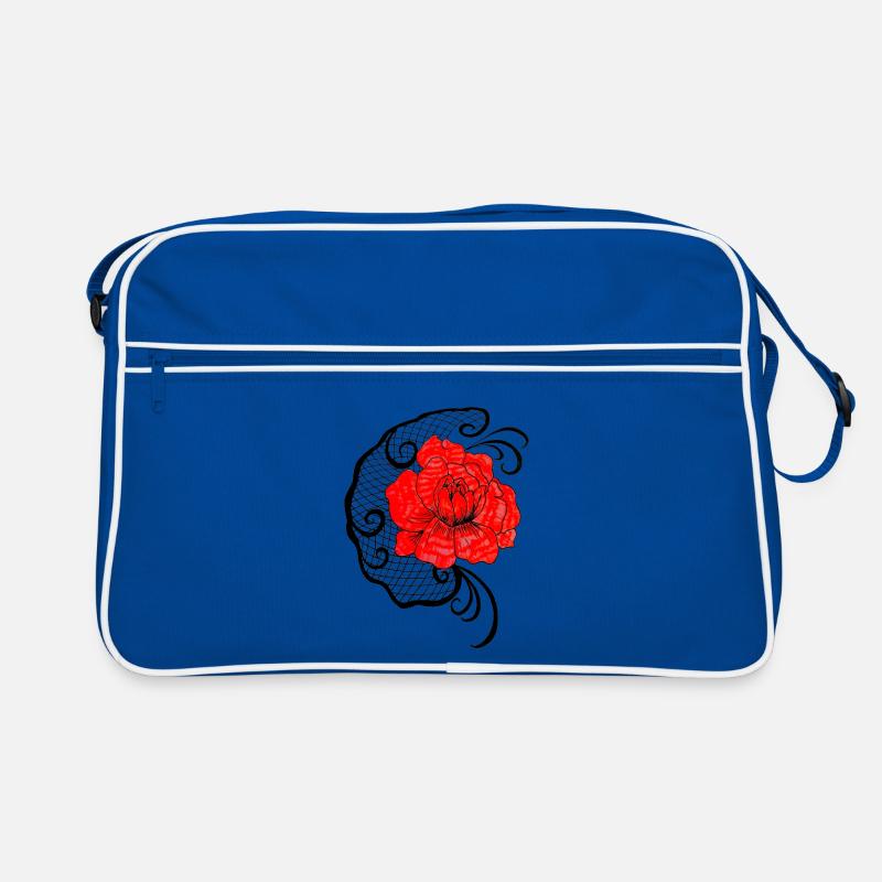 Red flower in net pattern Retro Bag