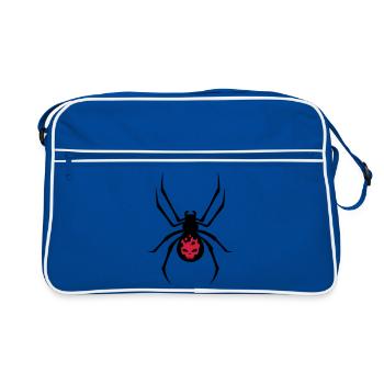 A black spider with red skull - Retro Bag - blue/white - Front