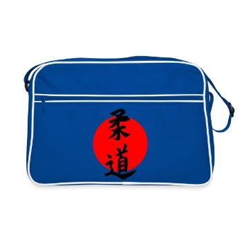 Judo in Japanese kanji script with red sun - Retro Bag - blue/white - Front