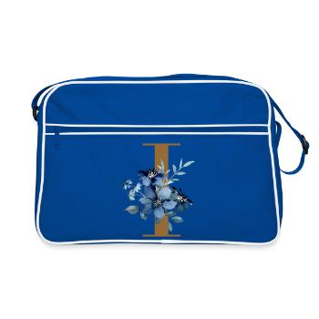 Florales I – Goldener Buchstabe mit Blüten - Retro Tasche - Blau/Weiß - Vorne