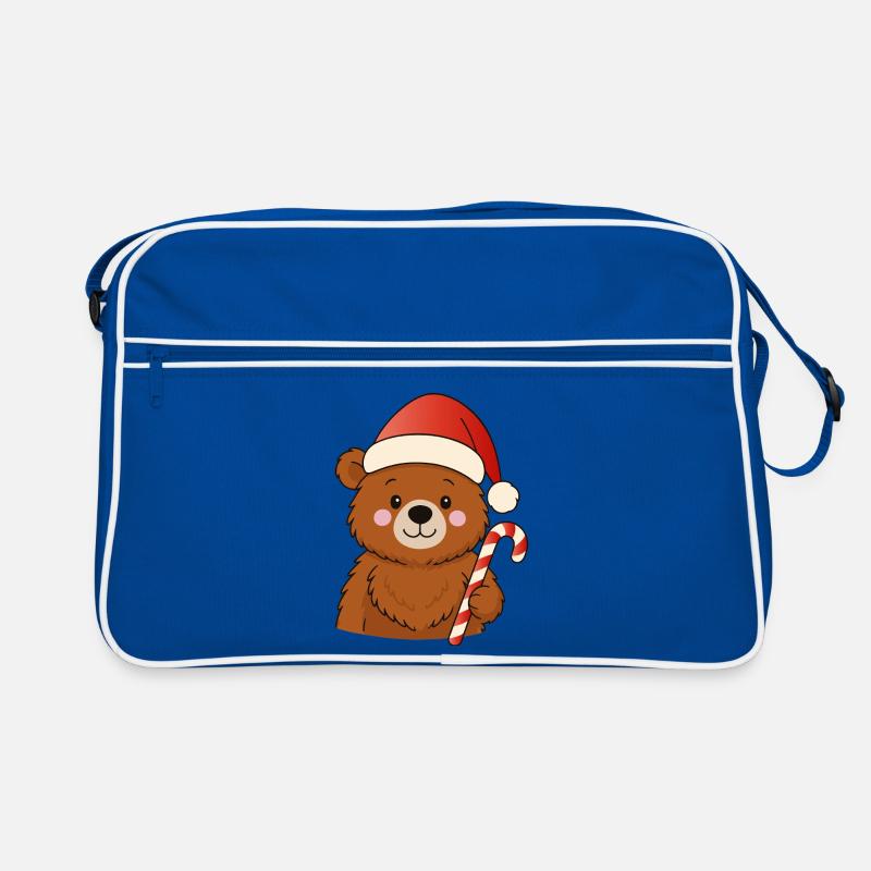 Cute Christmas Bear with Candy Cane Retro Bag