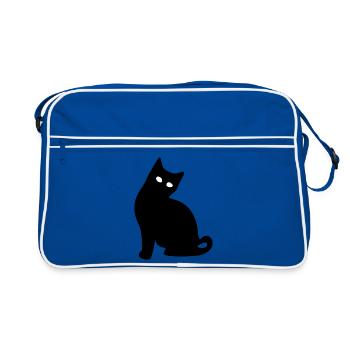 Cat Silhouette Black Gift Cat Lover - Retro Bag - blue/white - Front