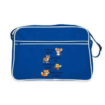 Waldfreunde Lernspruch für den Schulanfang 2026 - Retro Tasche - Blau/Weiß - Vorne