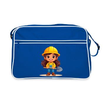 Comic Girl with Helmet & Shovel – Craftsman - Retro Bag - blue/white - Front