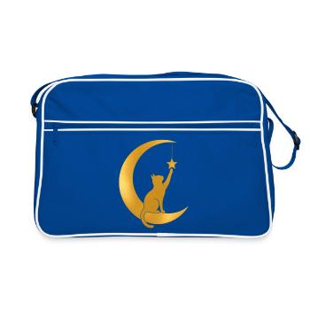 Lune Croissante d’Or avec un Chat - Sac Retro - bleu/blanc - Devant