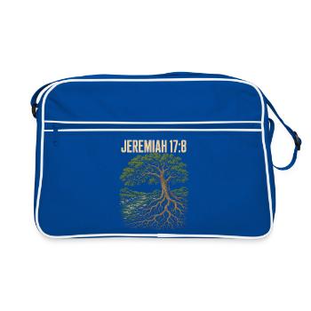 Jeremia 17 8 Baum am Wasser tiefe Wurzeln - Retro Tasche - Blau/Weiß - Vorne