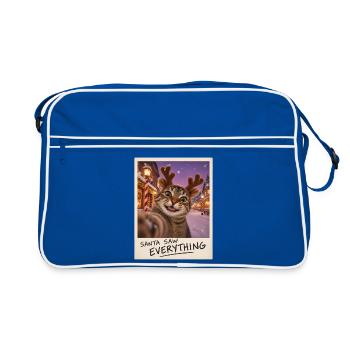 Santa Saw Everything Katze Selfie - Retro Tasche - Blau/Weiß - Vorne