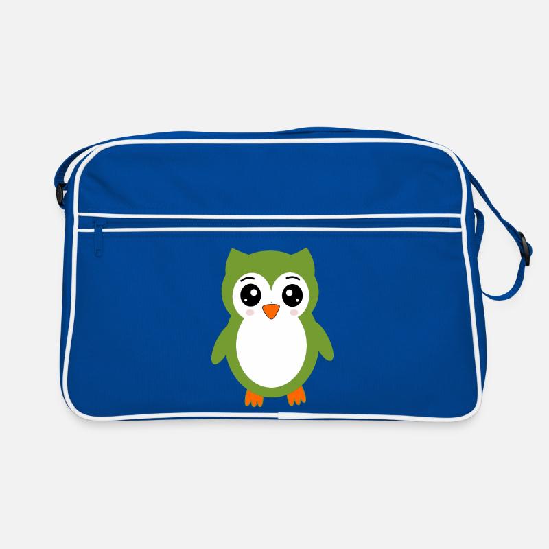 Eule grüne Eule - Retro Tasche - Blau/Weiß