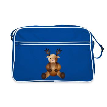 goldiges Rentier als tierischer Begleiter - Retro Tasche - Blau/Weiß - Vorne