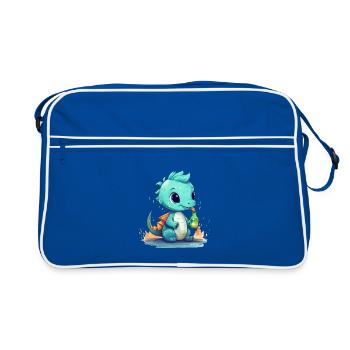 Kleiner Blauer Babydrache Fantasy Shirt - Retro Tasche - Blau/Weiß - Vorne