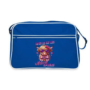 Love Is in the Moosphere Süßes Highland Cow Design - Retro Tasche - Blau/Weiß - Vorne