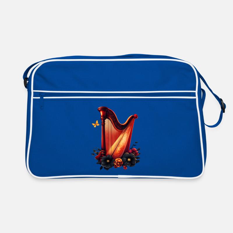 Kosmische Melodie, die Magie der Harfe. Retro Tasche