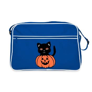Halloween Cat Black Pumpkin Autumn Spooky Spooky - Retro Bag - blue/white - Front