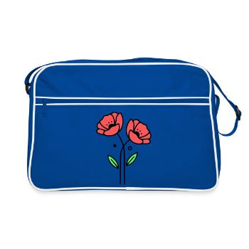 mohnblume-mohnblumen-minimalistisch-line-art-5 - Retro Tasche - Blau/Weiß - Vorne
