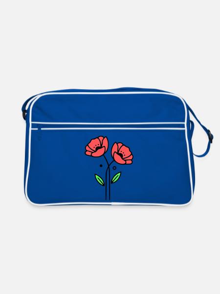 mohnblume-mohnblumen-minimalistisch-line-art-5 - Retro Tasche - Blau/Weiß - Vorne