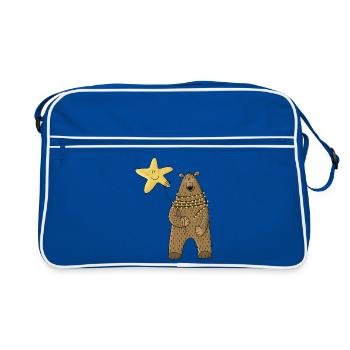Bär mit Stern und Lichterkette - Retro Tasche - Blau/Weiß - Vorne