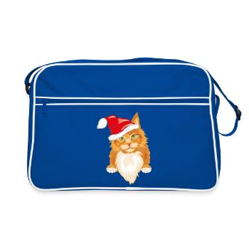 Chat roux adorable qui regarde avec un chapeau de Noël - Sac Retro - bleu/blanc - Devant