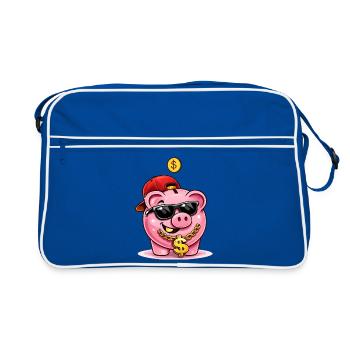Tirelire sympa avec chaîne à un dollar - Sac Retro - bleu/blanc - Devant