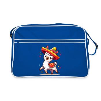 Lama Fiesta im Sombrero - Retro Tasche - Blau/Weiß - Vorne
