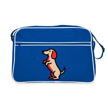 Süßer Dackel Hund Männchen Comic - Retro Tasche - Blau/Weiß - Vorne