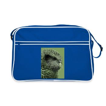 Kakapo Illustration in Grün - Retro Tasche - Blau/Weiß - Vorne