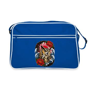 Eule im japanischen Irezumi Tattoo Stil - Retro Tasche - Blau/Weiß - Vorne