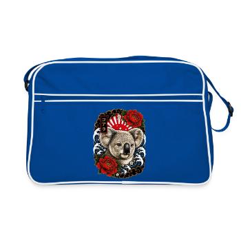 Koala im japanischen Irezumi Tattoo Stil - Retro Tasche - Blau/Weiß - Vorne