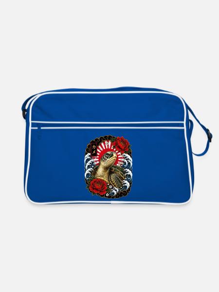 Schildkröte im japanischen Irezumi Stil - Retro Tasche - Blau/Weiß - Vorne