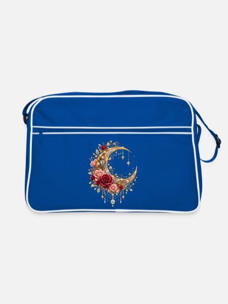 Goldener Mond mit Rosen - Retro Tasche - Blau/Weiß