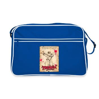 Da Vincis Proportionsstudie Vitruvianischer Mensch - Retro Tasche - Blau/Weiß - Vorne