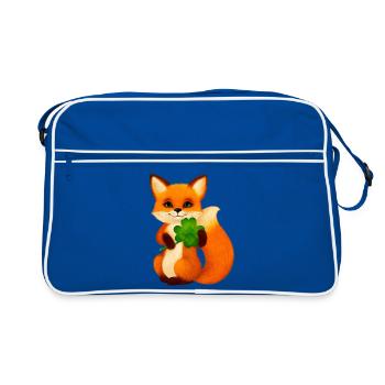 Niedlicher kleiner Fuchs mit vierblättrigem Klee - Retro Tasche - Blau/Weiß - Vorne