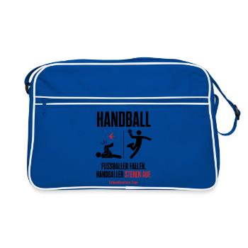 Fußballer fallen, Handballer stehen auf – Shirt - Retro Tasche - Blau/Weiß - Vorne