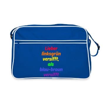 LIEBER LINKSGRÜN ALS BLAU-BRAUN VERSIFFT, FCK NZS - Retro Tasche - Blau/Weiß - Vorne