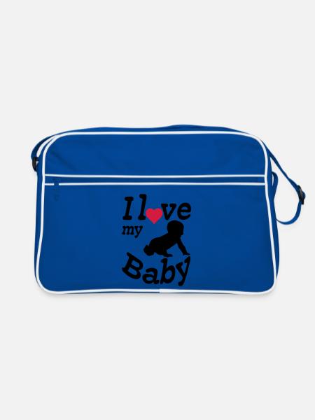 J’aime mon bébé, mon enfant, ma naissance, mes parents, mon cadeau - Sac Retro - bleu/blanc - Devant