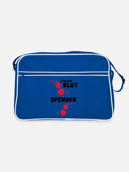 Stolzer Blutspender Blut Spende Geschenk Medizin - Retro Tasche - Blau/Weiß - Vorne