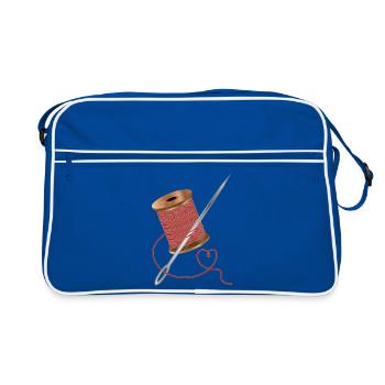 Needle and sewing thread with a lot of love - Retro Bag - blue/white - Front
