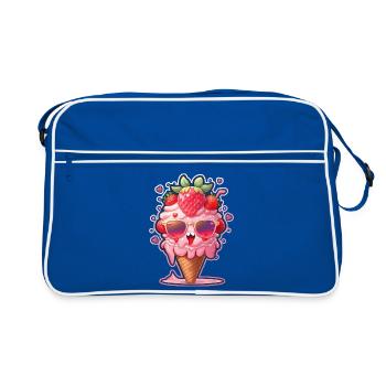 Erdbeereis - Retro Tasche - Blau/Weiß - Vorne
