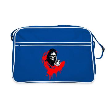 Illustration de Crâne Rebelle avec Doigt d'Honneur - Sac Retro - bleu/blanc - Devant