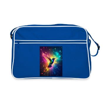 Radiant hummingbird glowing midair, surrounded  - Retro Bag - blue/white - Front