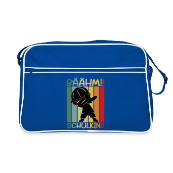 Buntes Schulkind 2026 Schulzeit Schulbeginn - Retro Tasche - Blau/Weiß - Vorne
