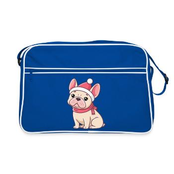 Bulldog Noël avec chapeau et écharpe - Sac Retro - bleu/blanc - Devant